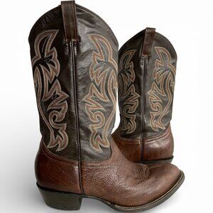 Cowtown Leather Western Cowboy Biker Boots Brown Embroidered Men's 9.5